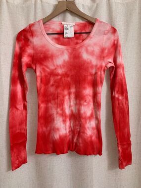 Helmut Lang Unisex Red White Tie Dye Long Sleeve Scoop Neck Top Women S Men XS